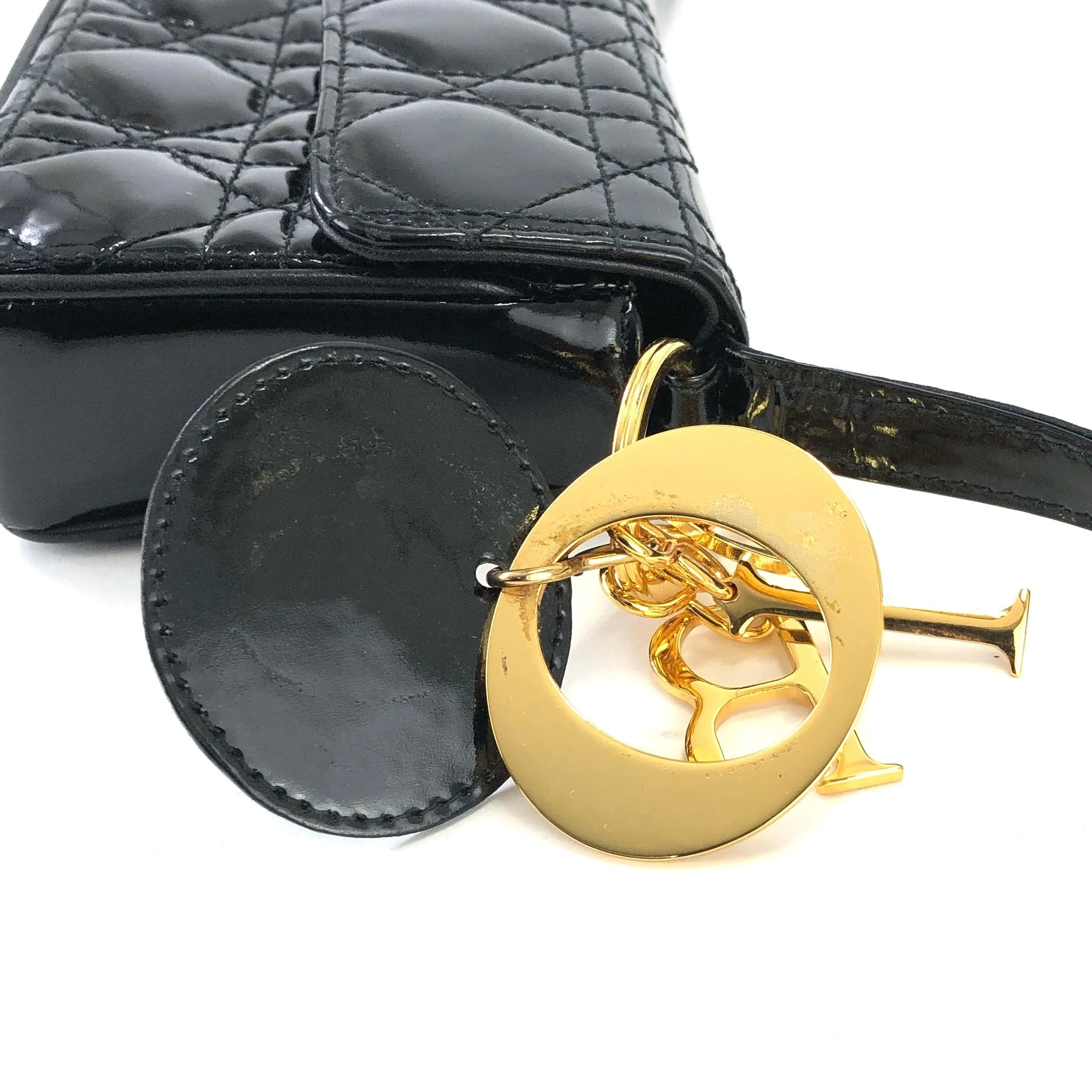 Christian Dior Cannage Lady dior Patent leather Crossbody Small Shoulder bag Black 8xicb6