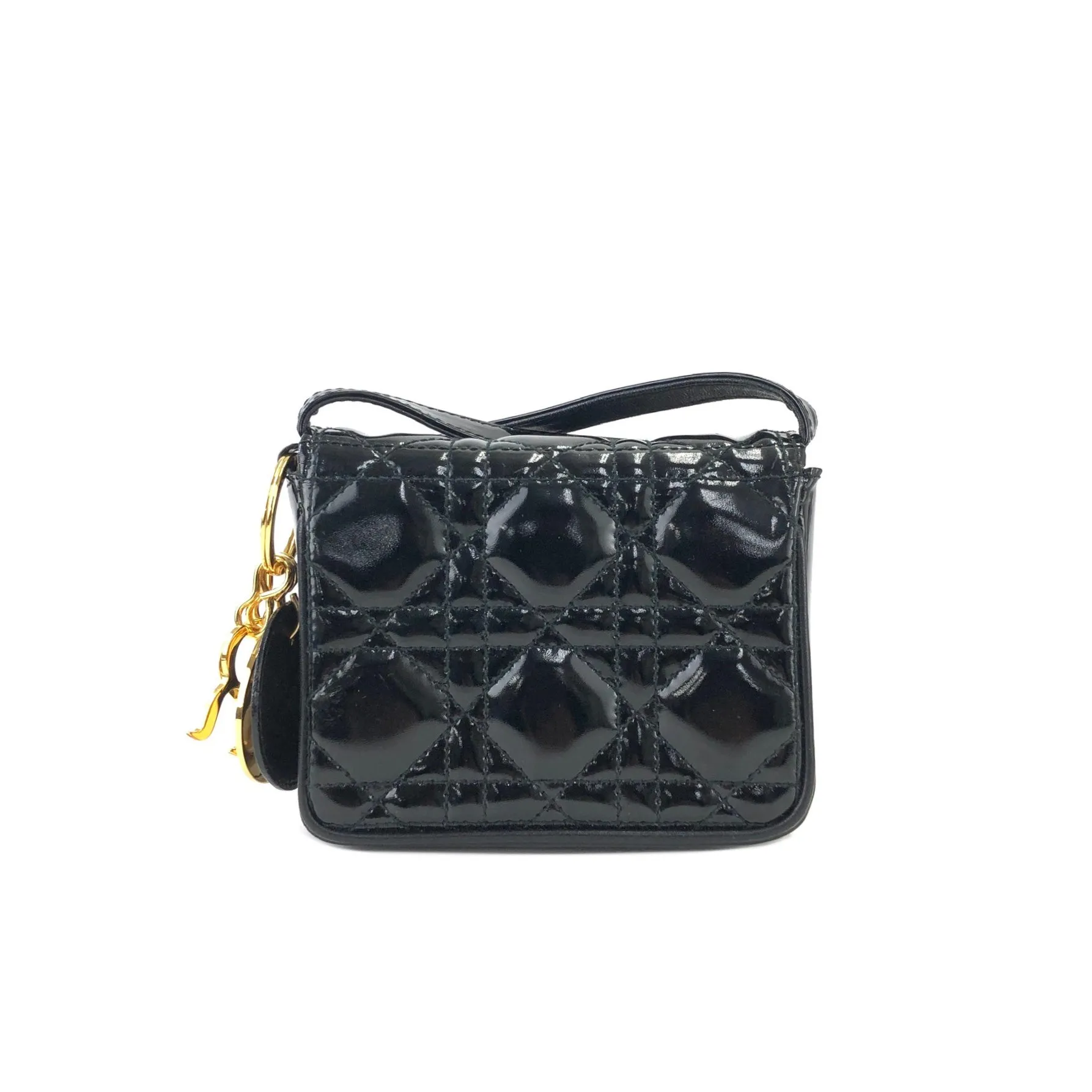 Christian Dior Cannage Lady dior Patent leather Crossbody Small Shoulder bag Black 8xicb6