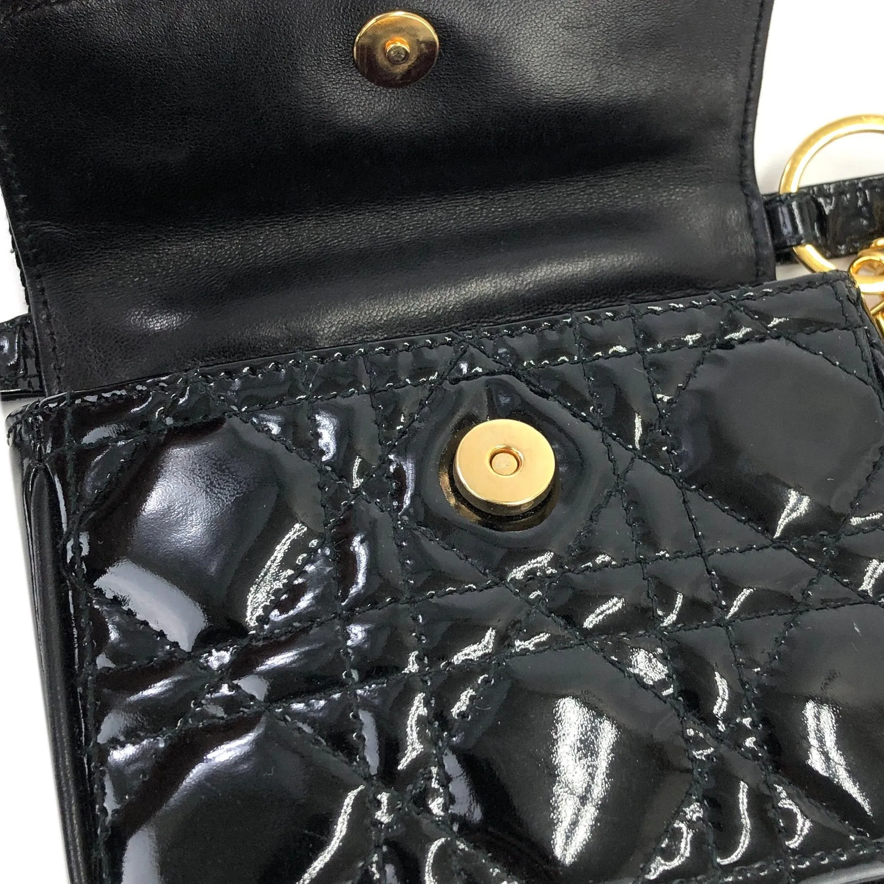 Christian Dior Cannage Lady dior Patent leather Crossbody Small Shoulder bag Black 8xicb6