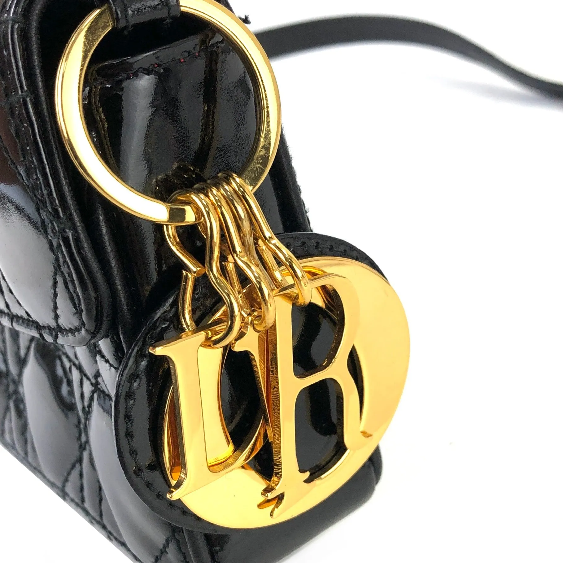 Christian Dior Cannage Lady dior Patent leather Crossbody Small Shoulder bag Black 8xicb6