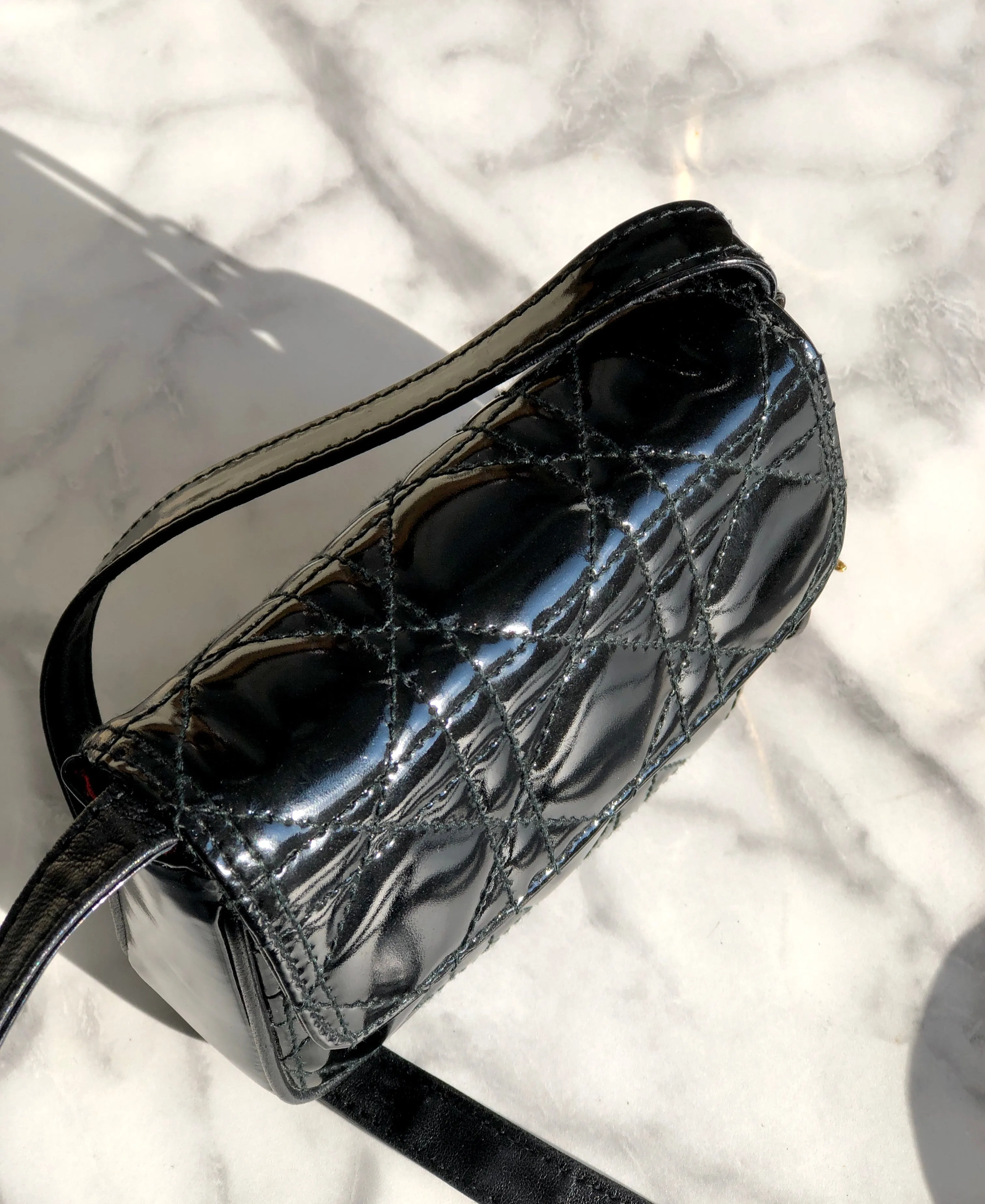 Christian Dior Cannage Lady dior Patent leather Crossbody Small Shoulder bag Black 8xicb6
