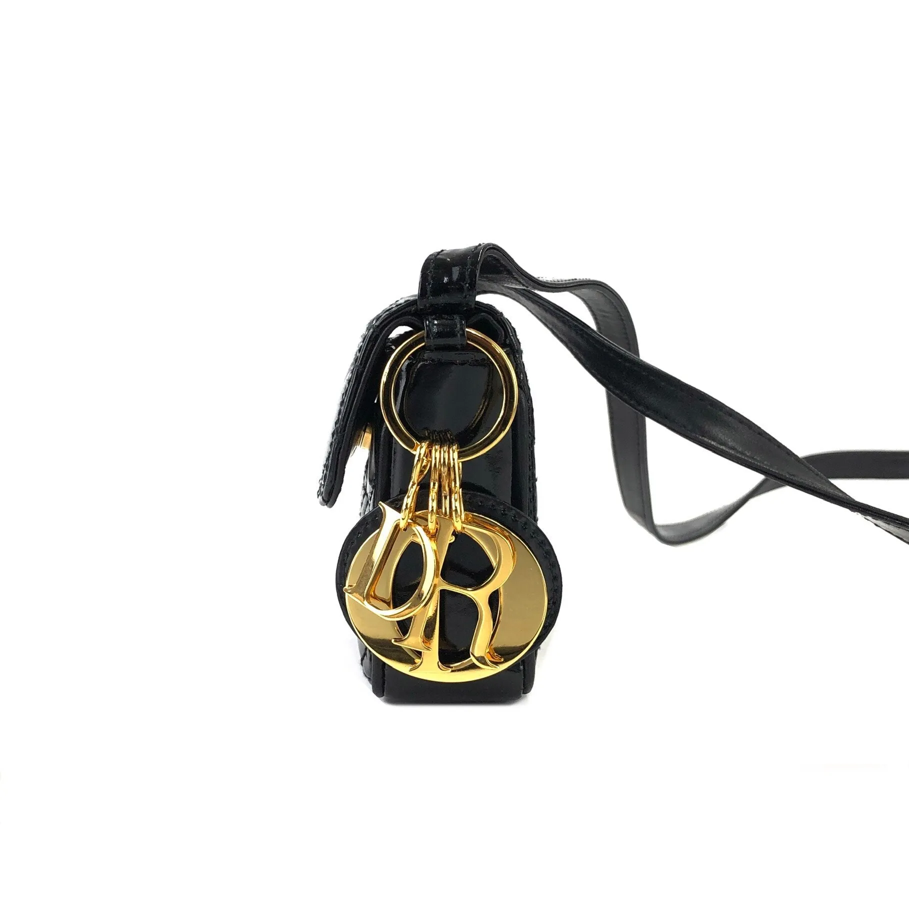 Christian Dior Cannage Lady dior Patent leather Crossbody Small Shoulder bag Black 8xicb6