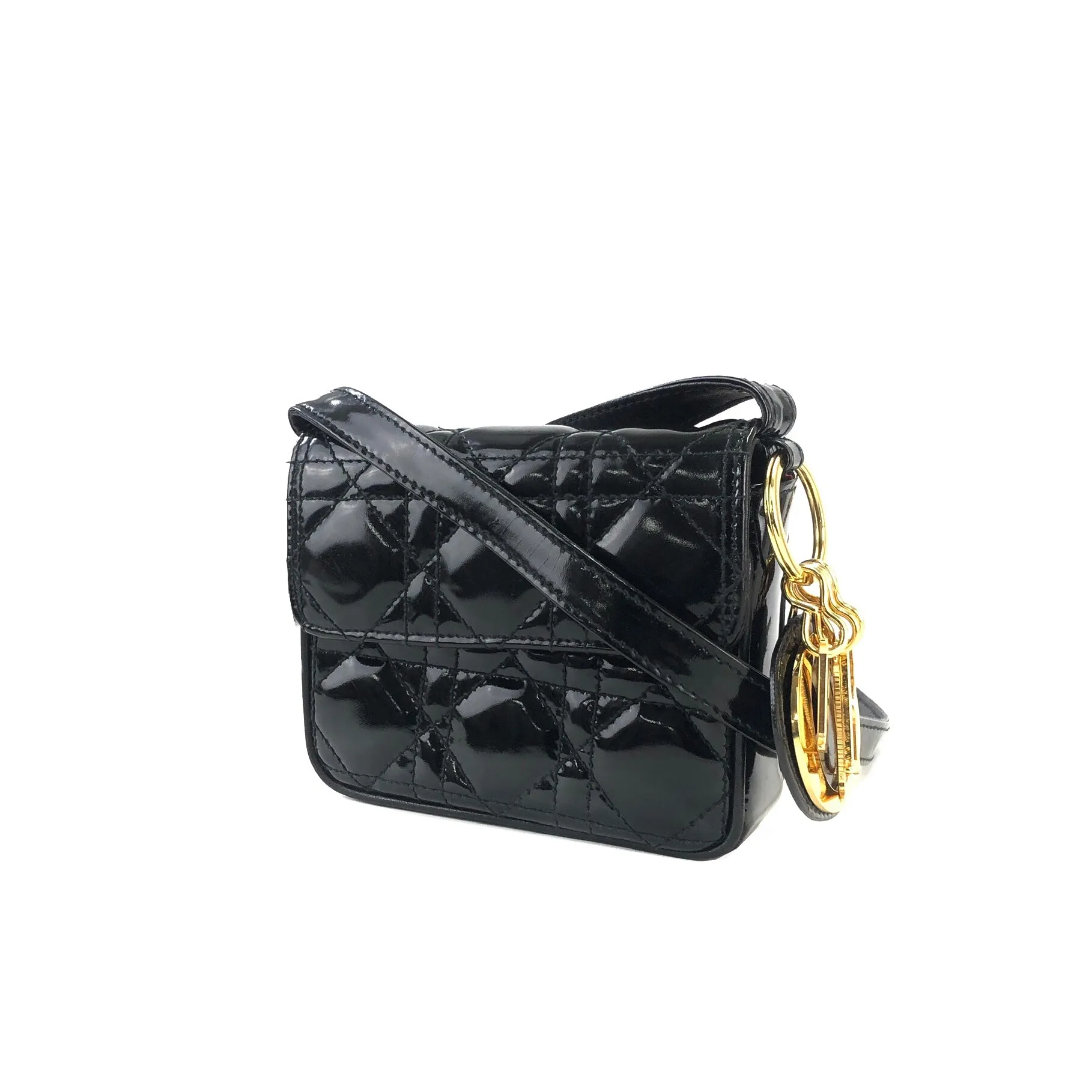 Christian Dior Cannage Lady dior Patent leather Crossbody Small Shoulder bag Black 8xicb6
