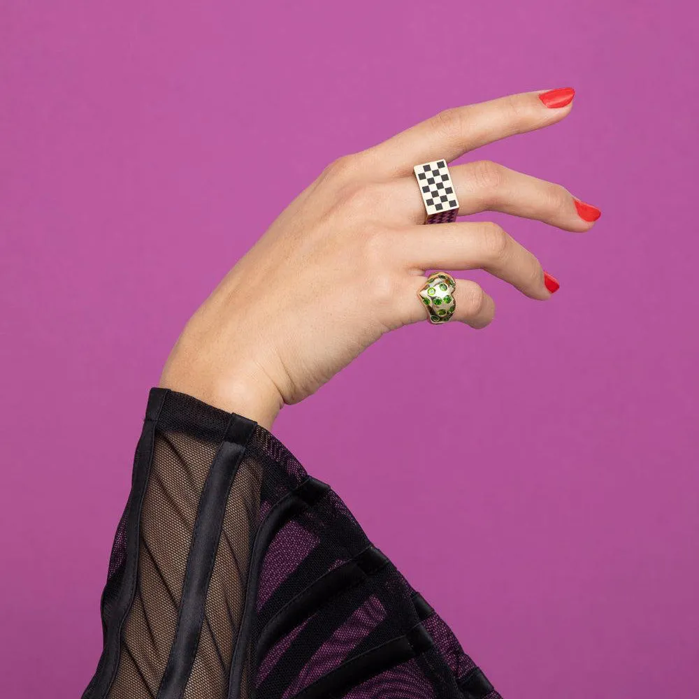 Chrome Diopside Chubby Heart Polka Dot Ring