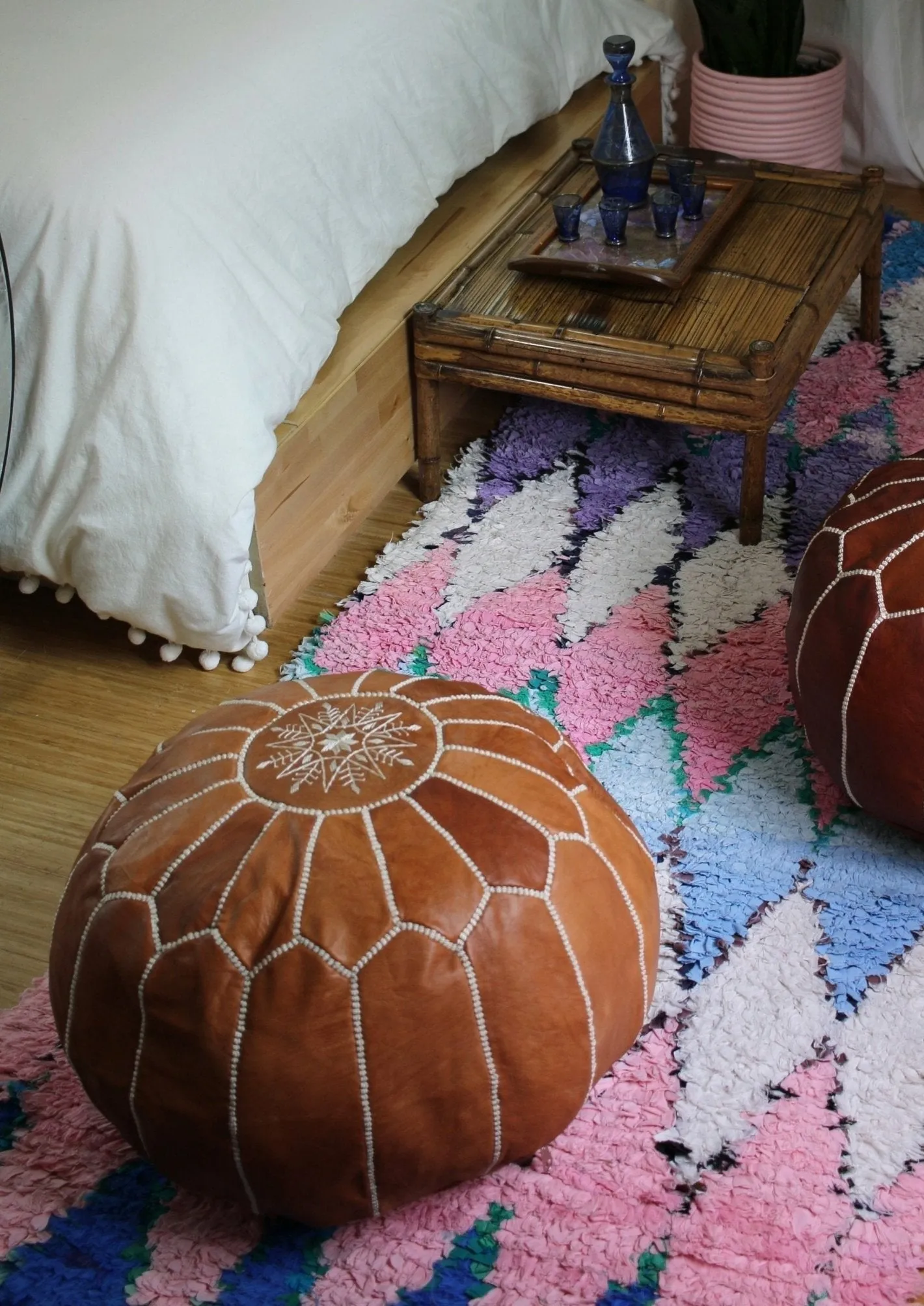 Classic Tan Leather Pouf