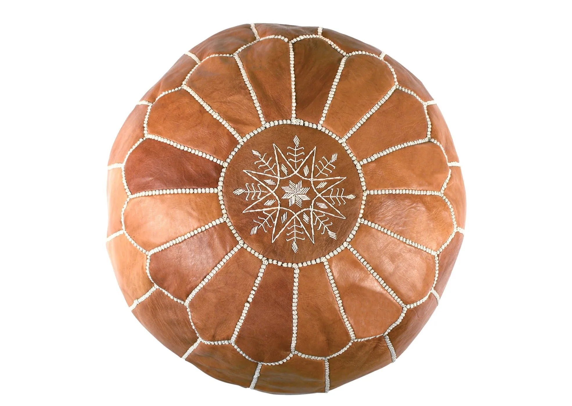Classic Tan Leather Pouf