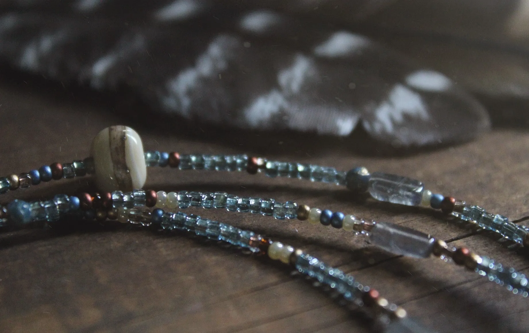 Coastal. Hand-strung Long Layering Beaded Necklace.