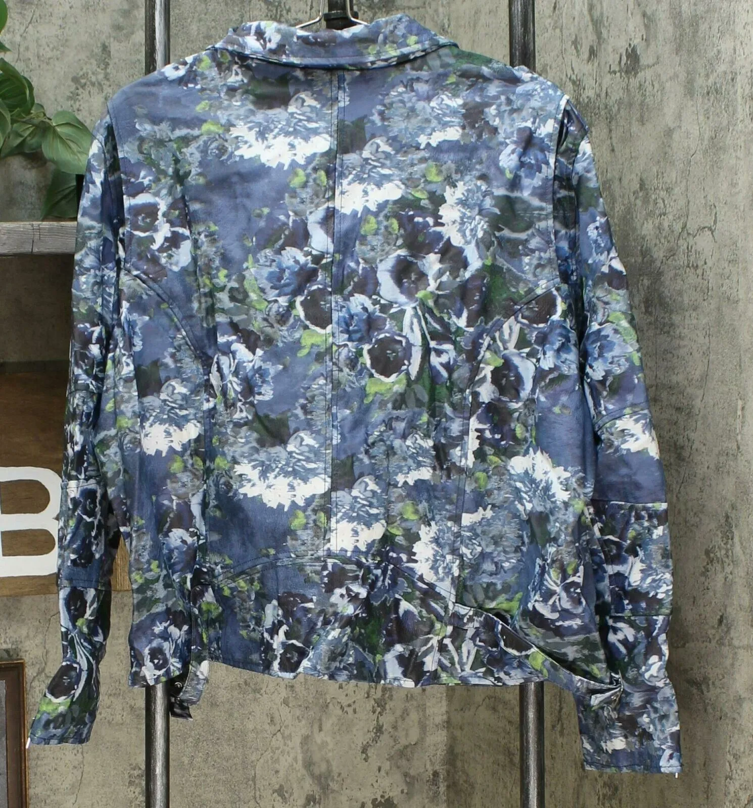 Colleen Lopez Women's Plus Size Edgy Faux Leather Moto Jacket Blue Floral 1X