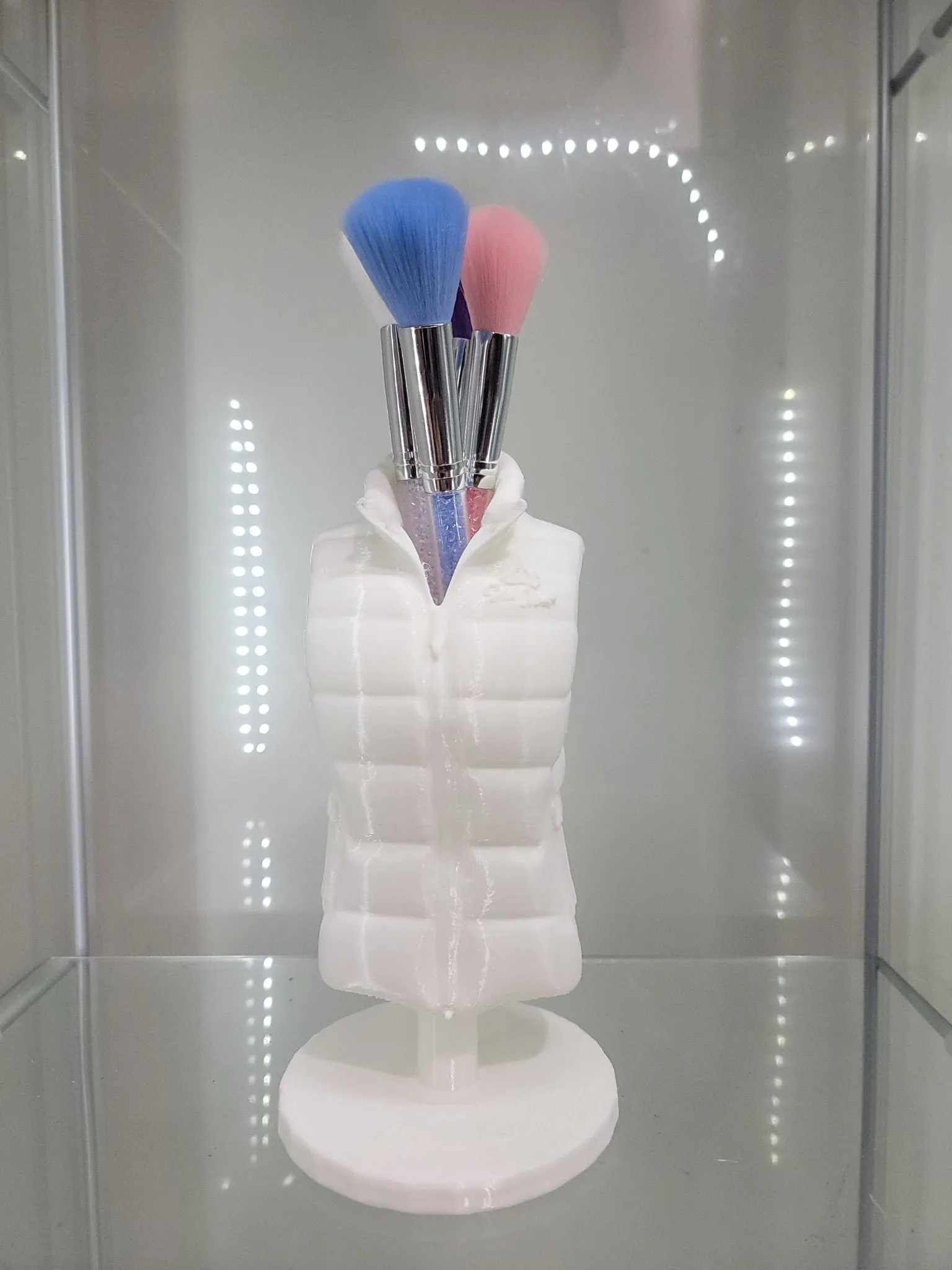 Cozy Puffer Vest Brush Holder - Winter Chic for Your Vanity!