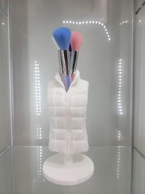 Cozy Puffer Vest Brush Holder - Winter Chic for Your Vanity!