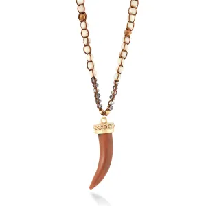 CREAM BEADS BROWN HORN NECKLACES #SC14841 (IC7)