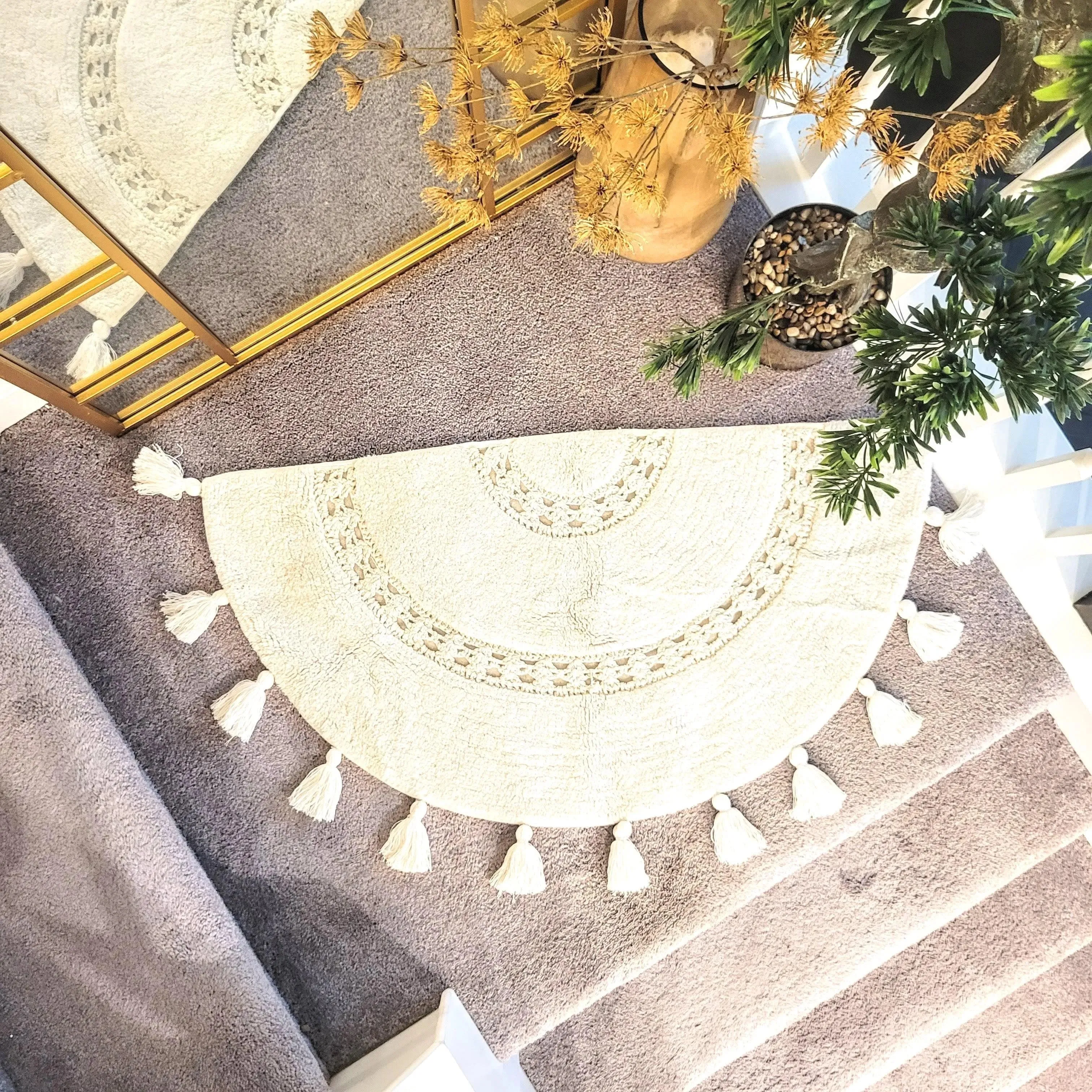 Crocheted Half Moon Bath Rug with Tassels