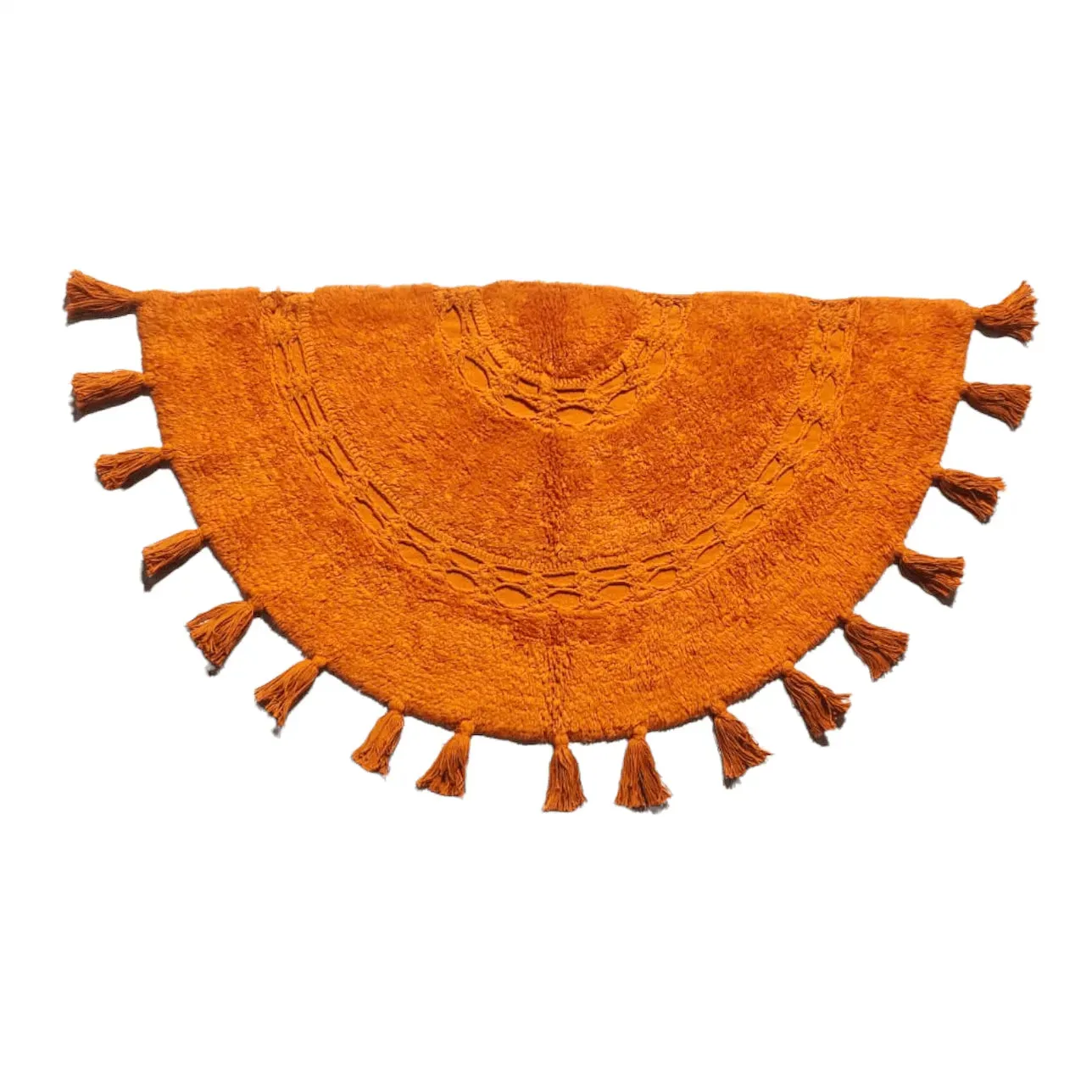 Crocheted Half Moon Bath Rug with Tassels