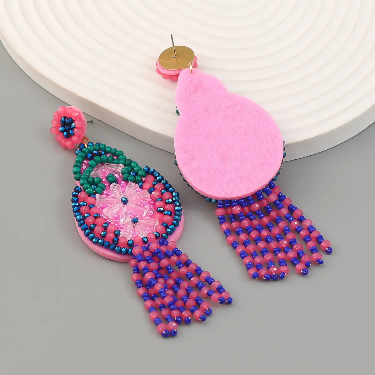 Cross-Border New Arrival Flower Earrings Exaggerated European and American Earrings Women Bead Tassel Retro Bohemian Ethnic Style Jewelry