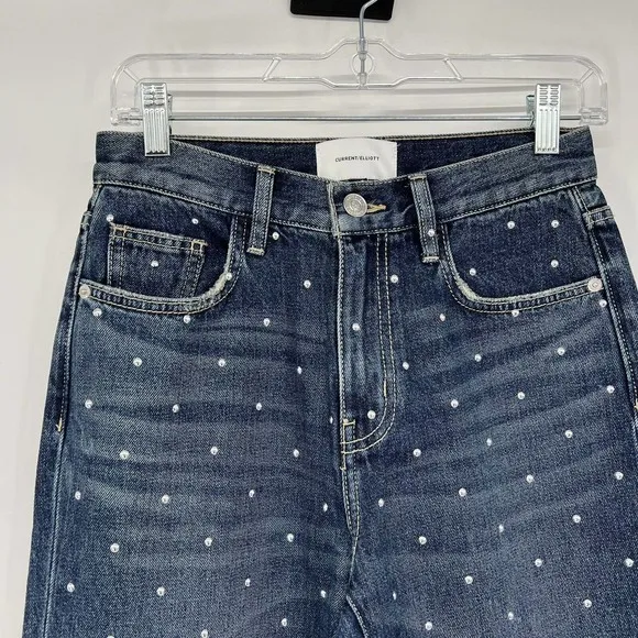 Current Elliott Vintage Crop Slim Studded Jeans Size 25