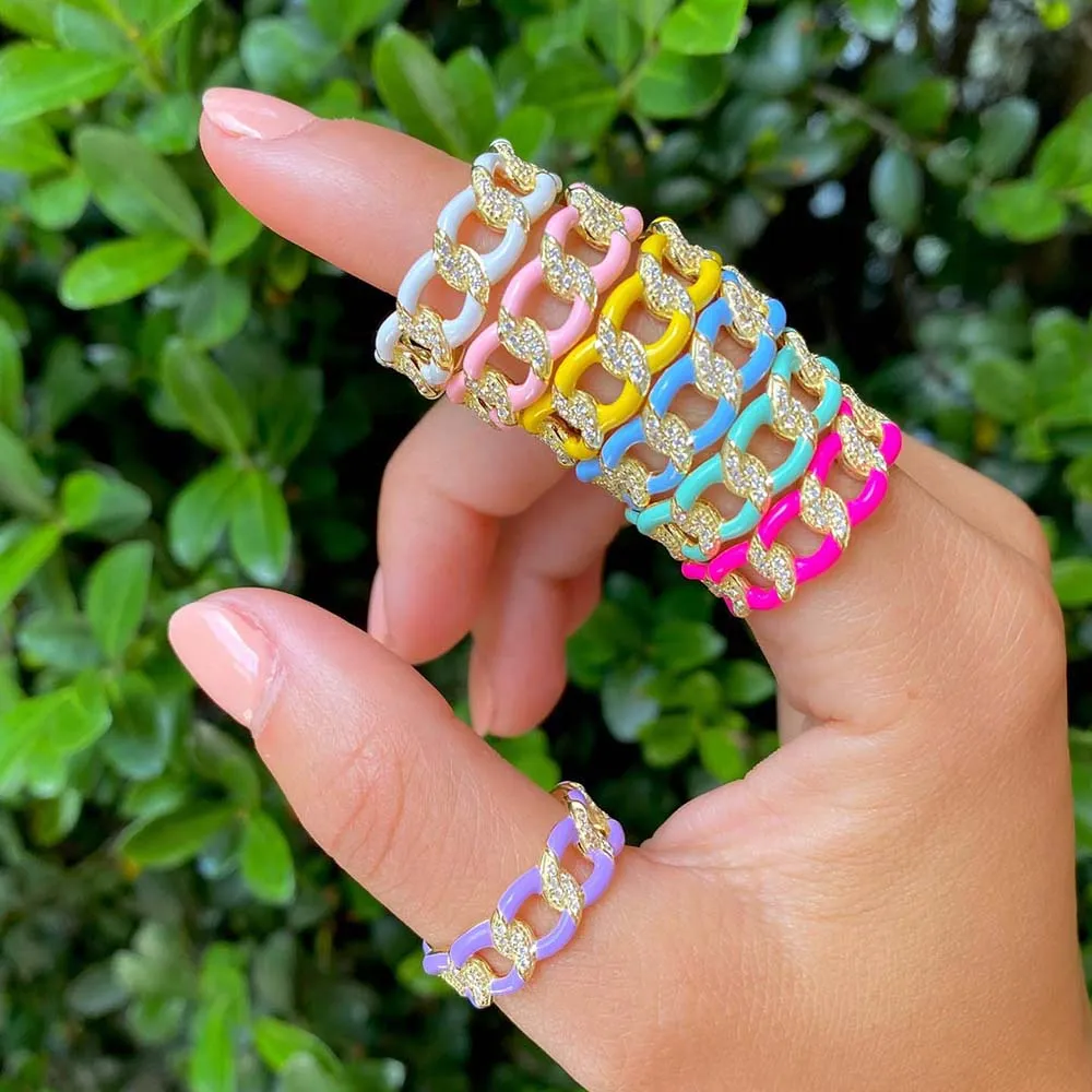CZ Enamel Link Ring