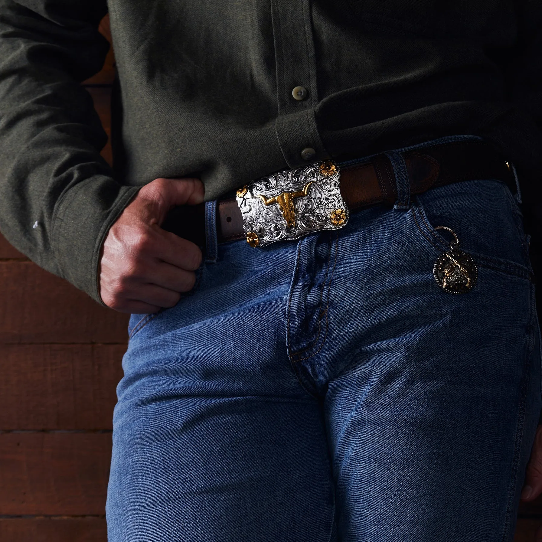 Deer Skull with Classic Flowers Buckle
