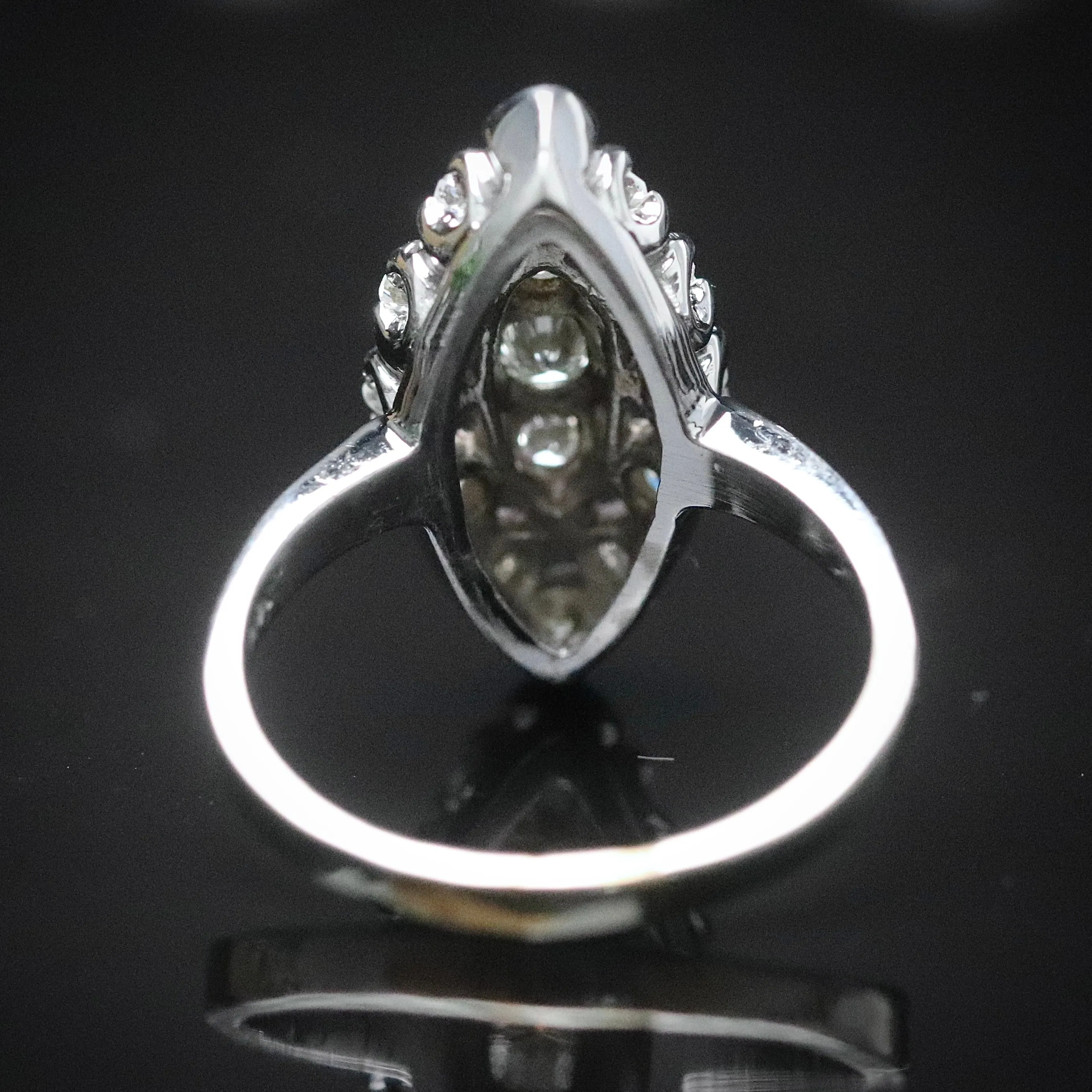 Diamond navette ring in 14k white gold