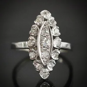 Diamond navette ring in 14k white gold