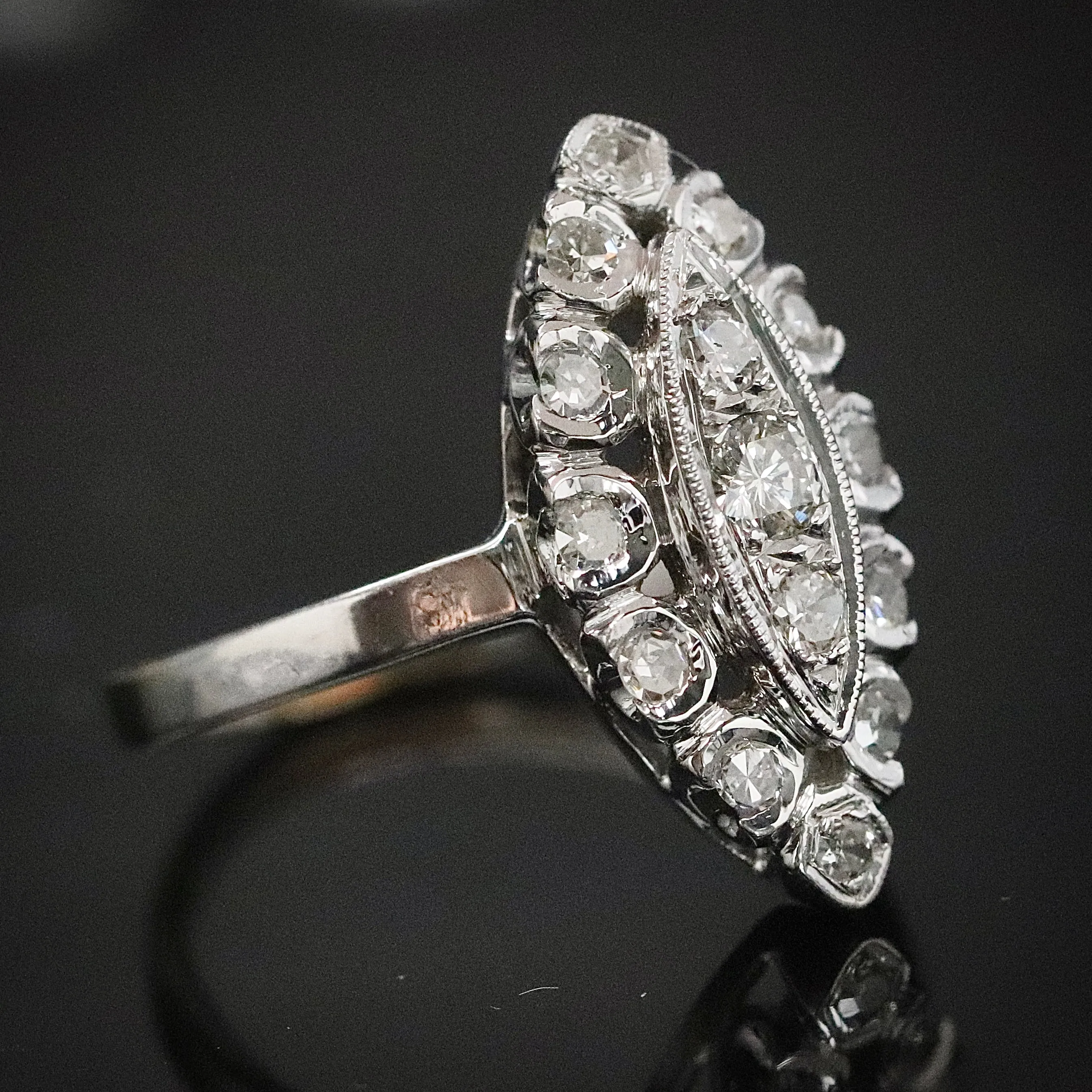 Diamond navette ring in 14k white gold