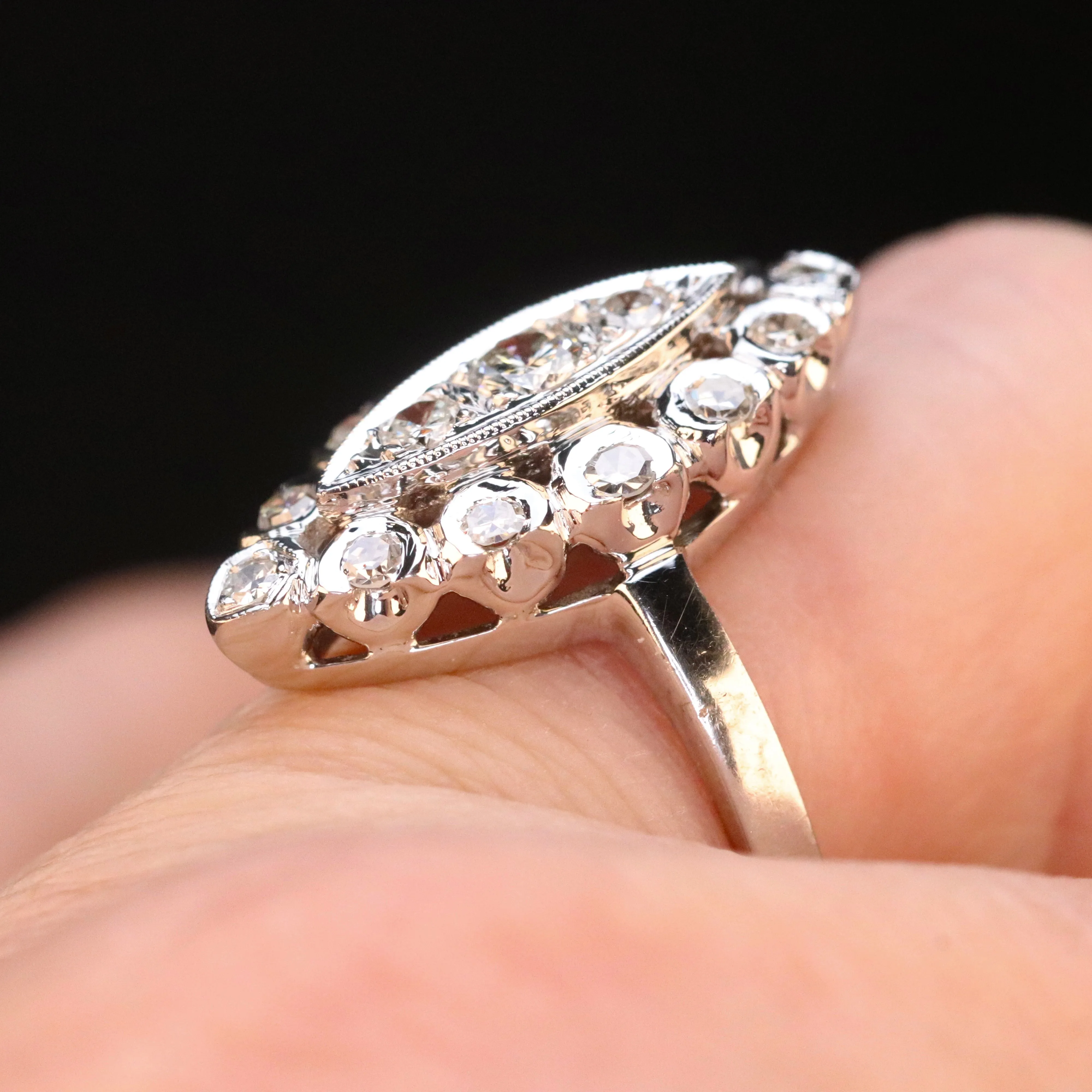 Diamond navette ring in 14k white gold