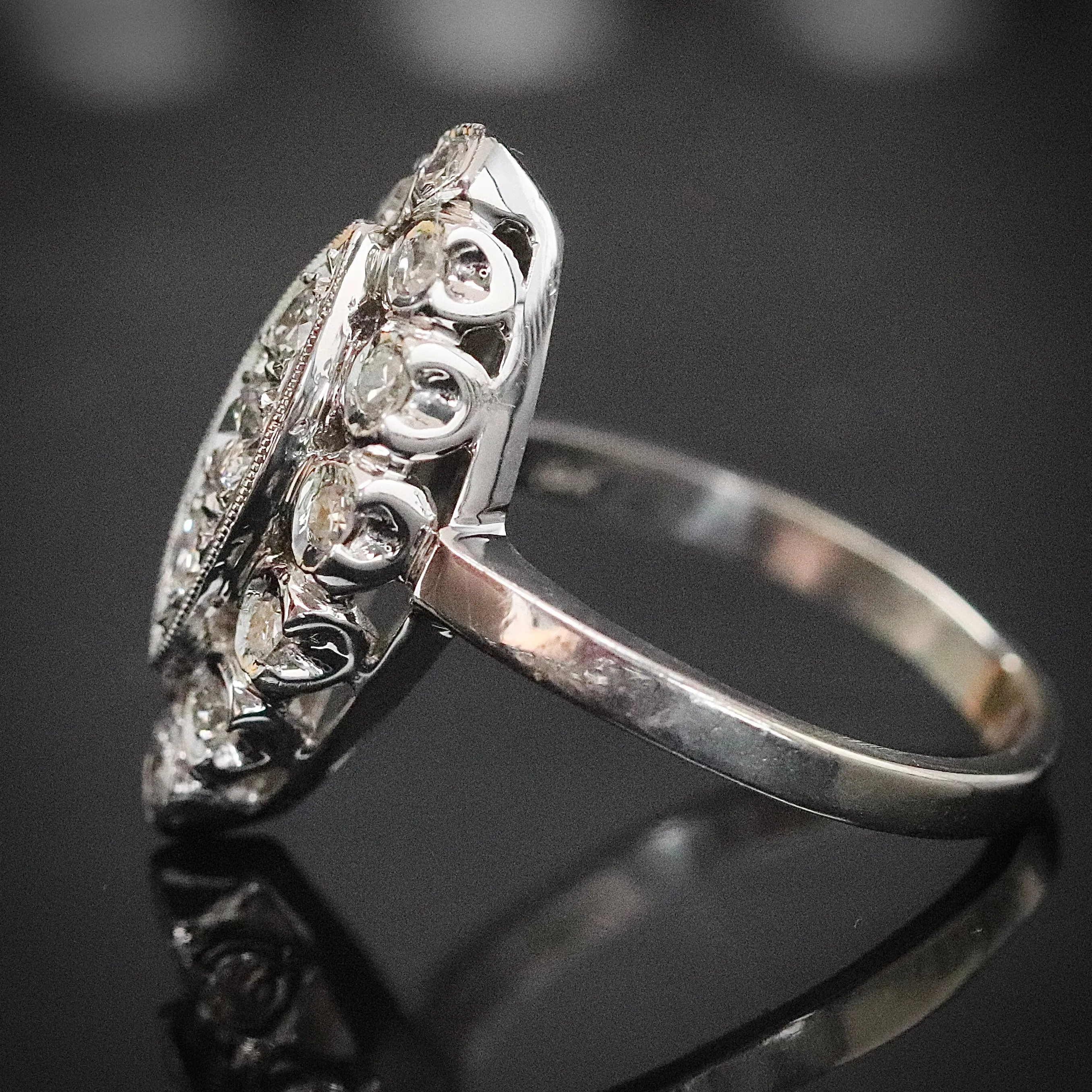 Diamond navette ring in 14k white gold