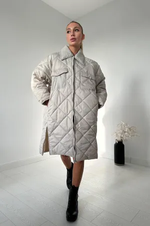 Diamond Pattern Pocket Puffer Coat