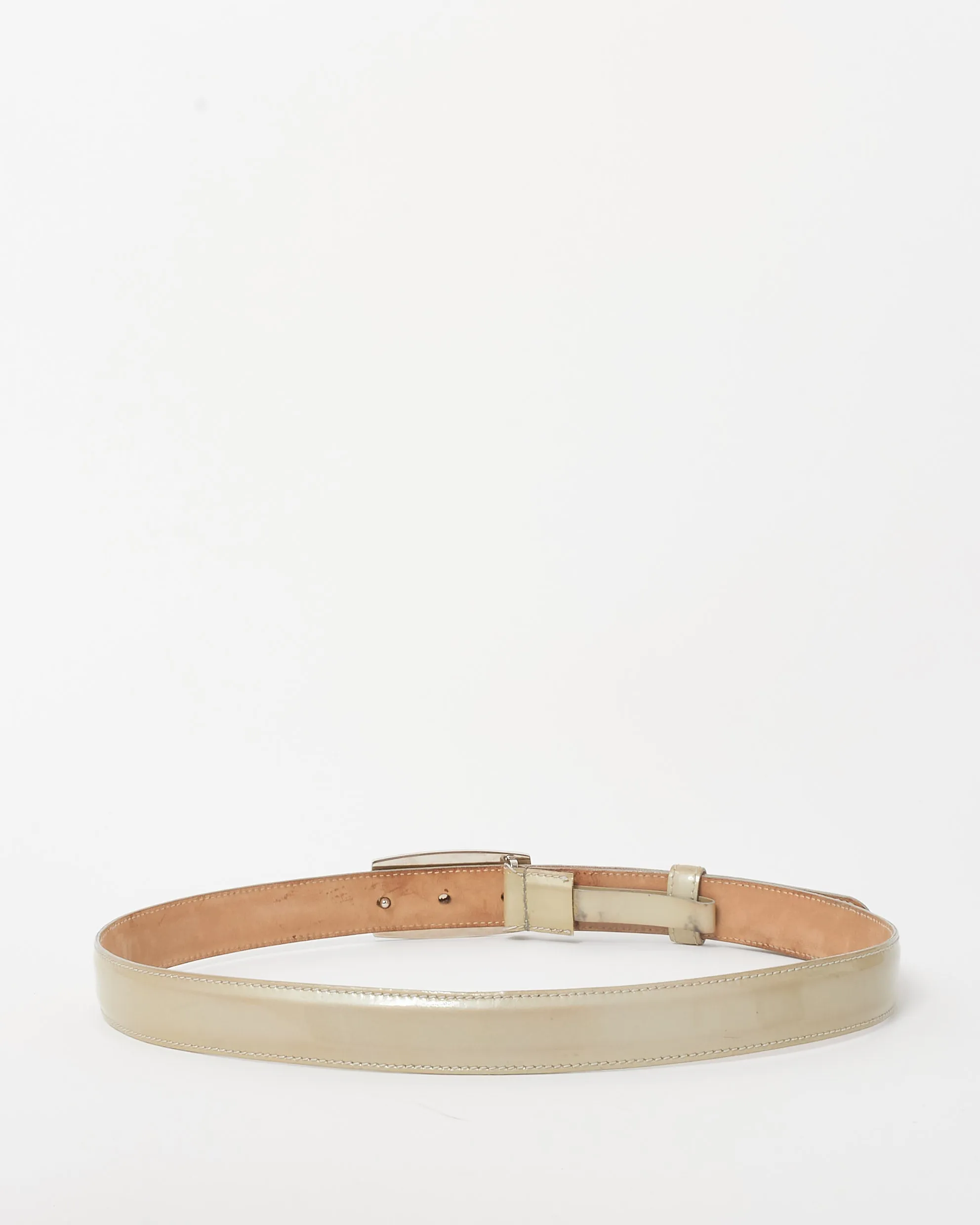 Dior Vintage Pistacchio Green Patent Leather Logo Plaque Belt - 90