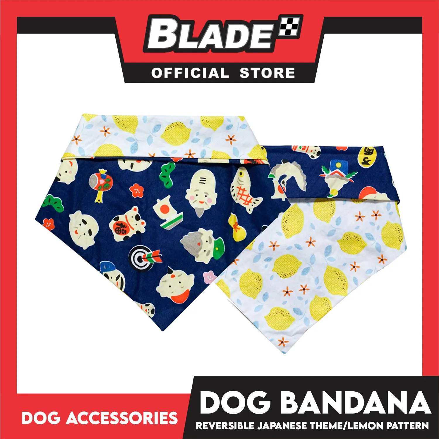 Dog Pet Bandana (Large) Reversible Japanese Theme/Lemon Pattern Washable Scarf