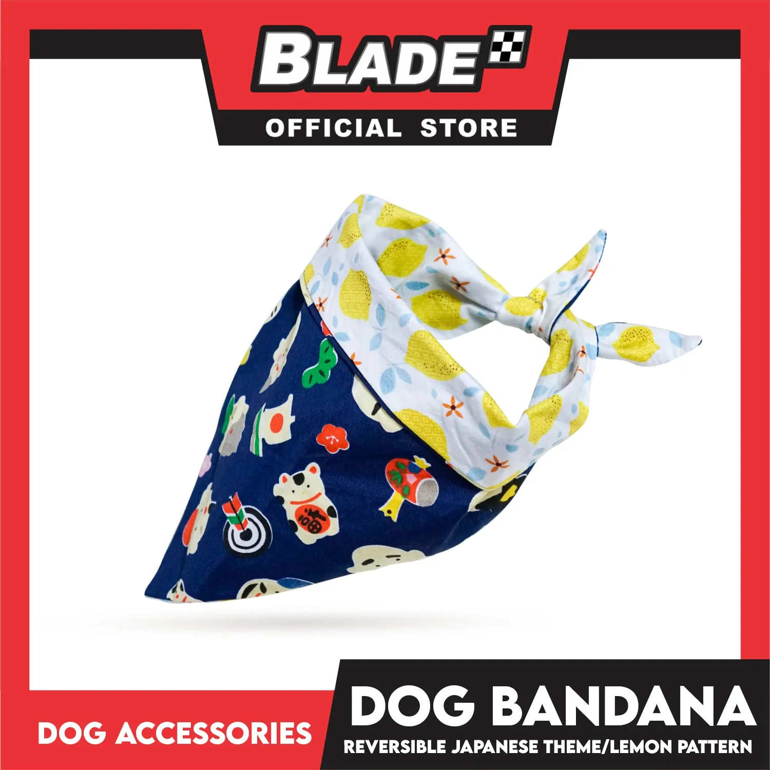 Dog Pet Bandana (Large) Reversible Japanese Theme/Lemon Pattern Washable Scarf