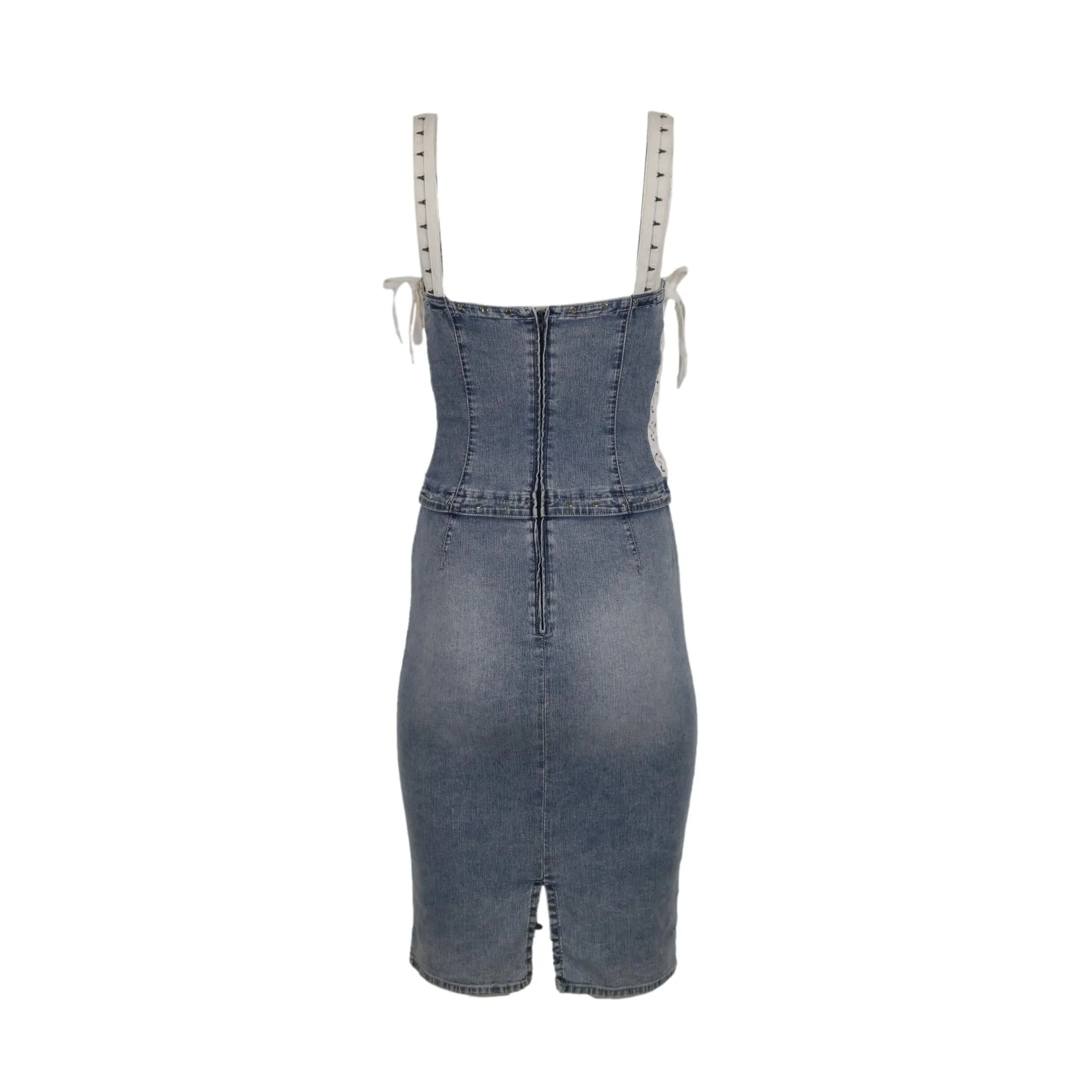 Dolce & Gabbana Denim Print Studded Dress