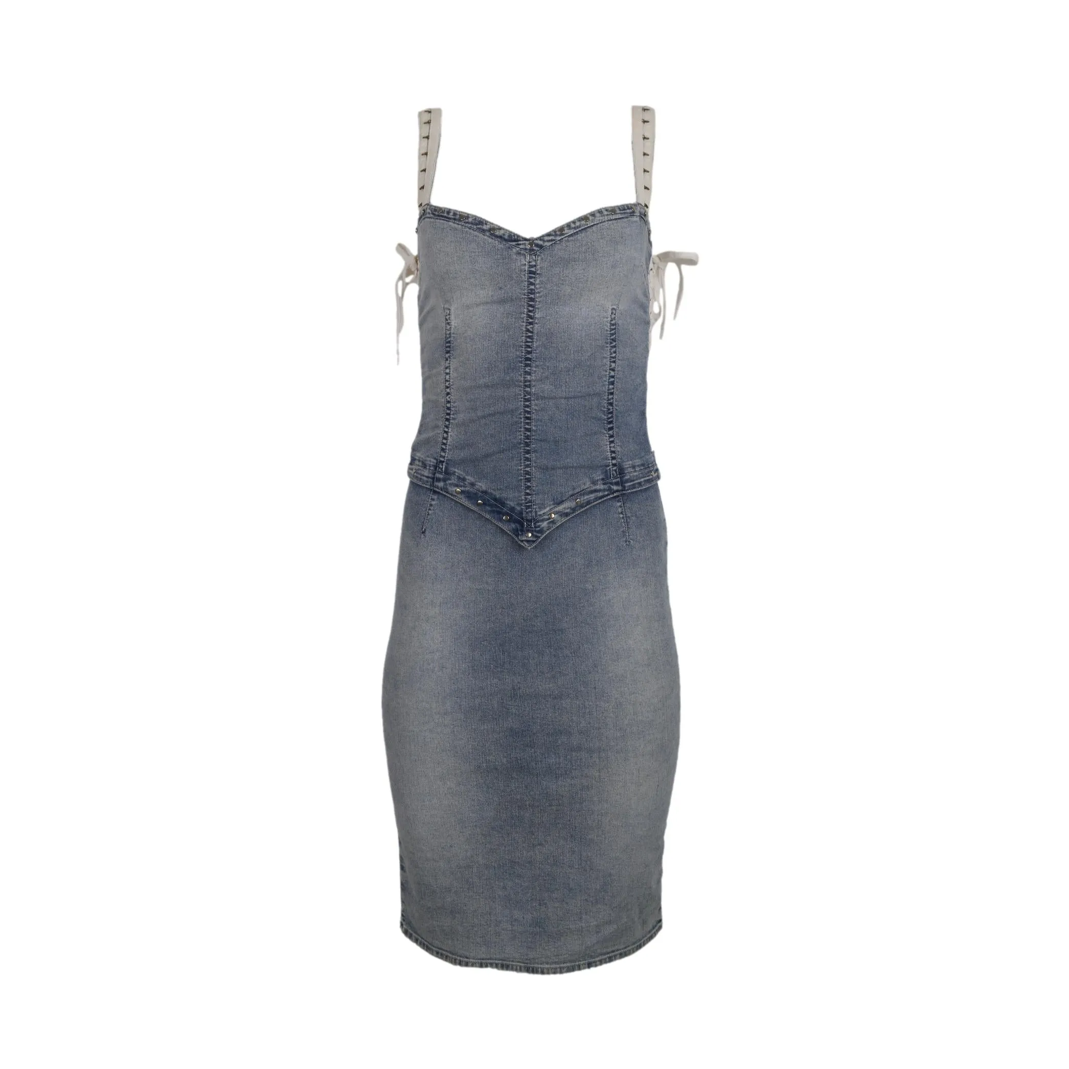 Dolce & Gabbana Denim Print Studded Dress