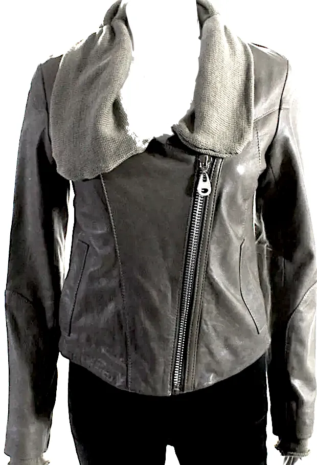 Doma Italy. Olive Green Leather Collared Long Sleeved Motorcycle Jacket