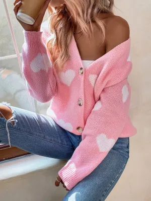 Essnce Heart Pattern Long Sleeve Cardigan