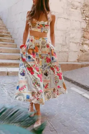 Fashionable casual vest personalized print suspender  Midi Dress