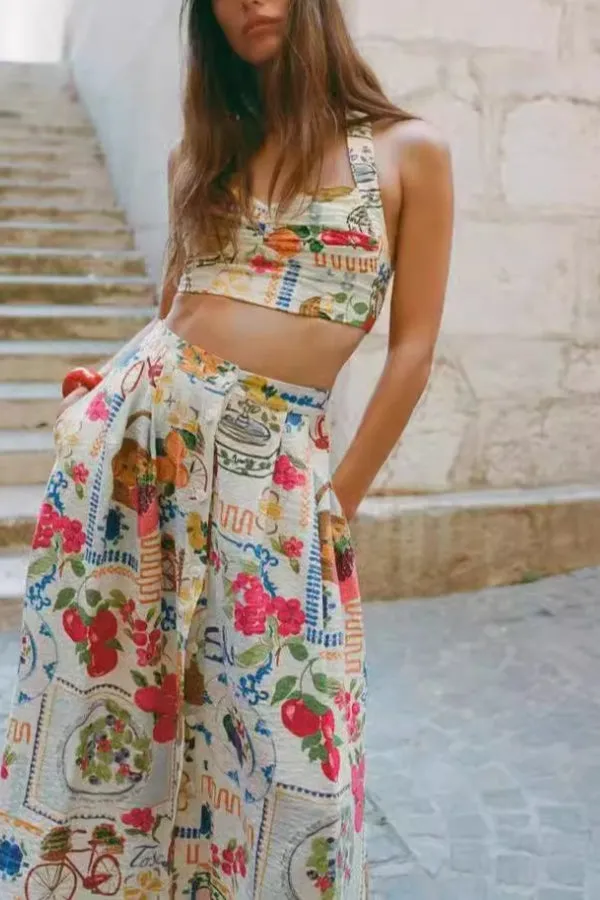 Fashionable casual vest personalized print suspender  Midi Dress