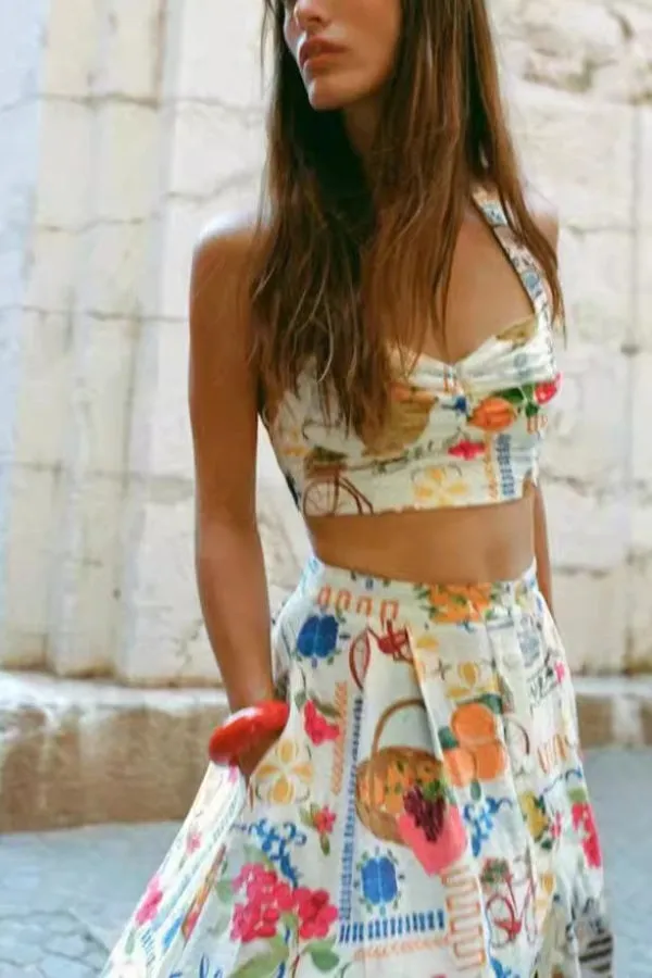 Fashionable casual vest personalized print suspender  Midi Dress