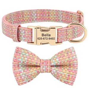 Fashionable Personalized Dog Collar with Bowtie | Custom Pet Name ID Dog Collars