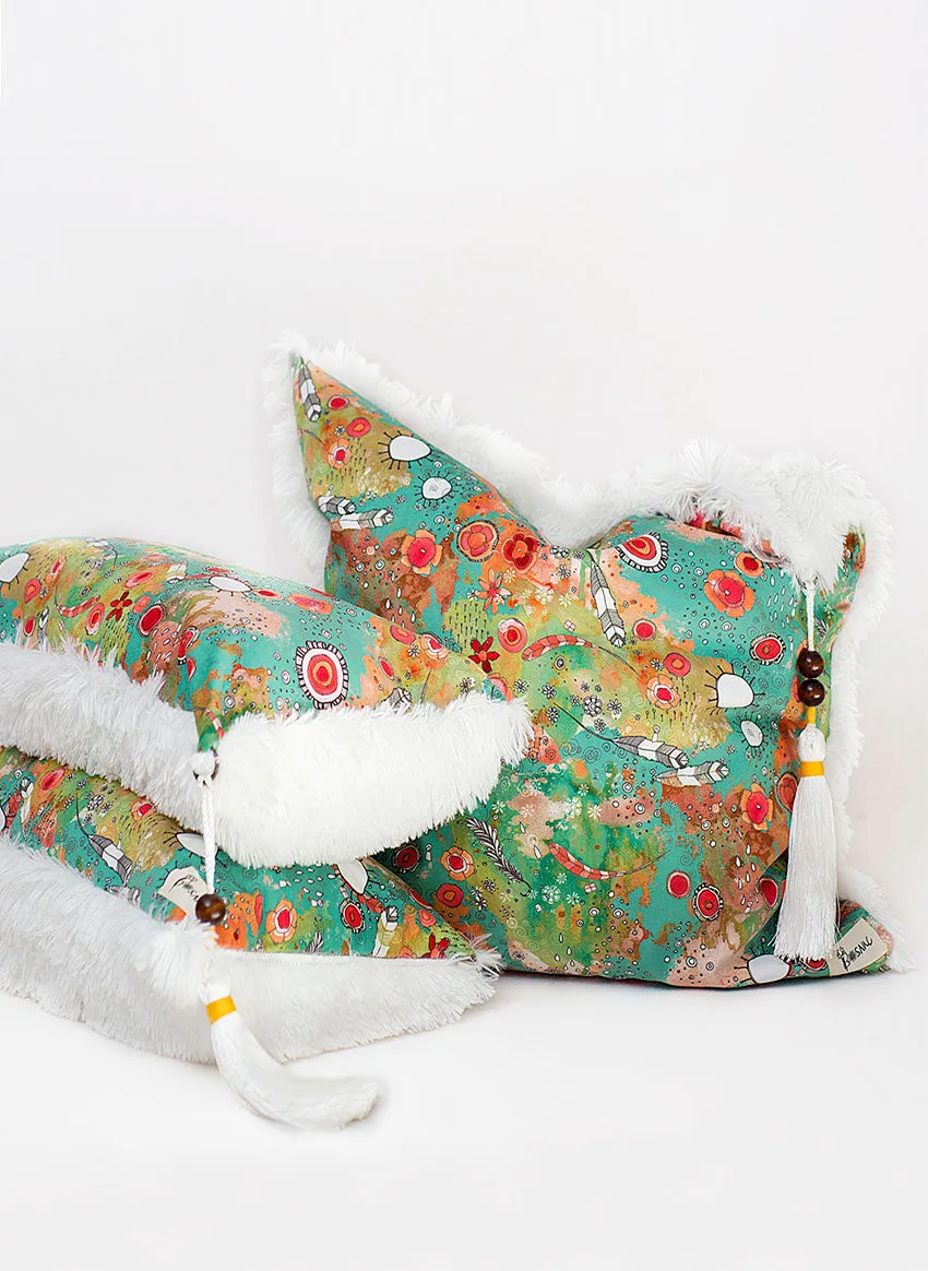 'Feathers, Flowers, Showers' shag art pillow set of 3