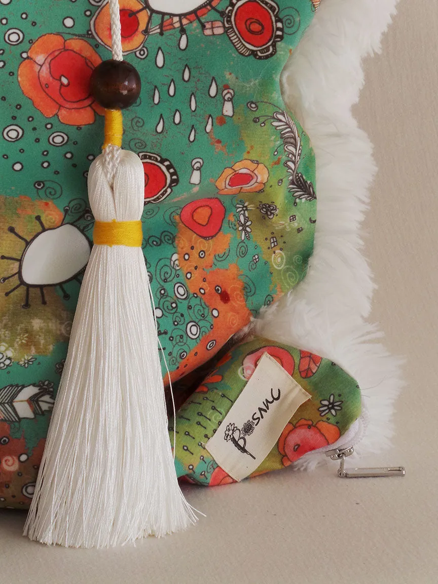 'Feathers, Flowers, Showers' shag art pillow set of 3