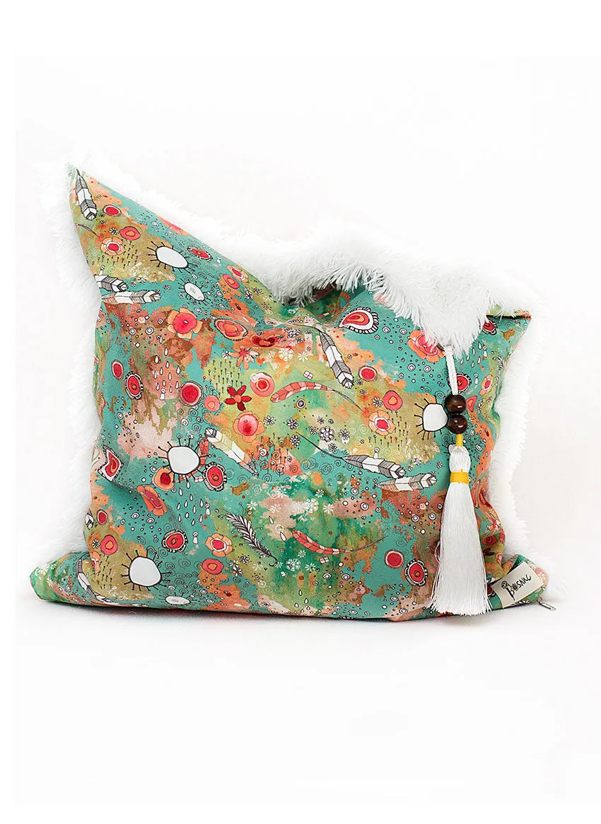 'Feathers, Flowers, Showers' shag art pillow set of 3