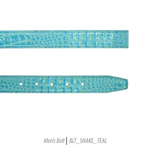 Ferrecci Mens 100% Genuine Leather Teal Belt w/Snake Top - One size Fits All