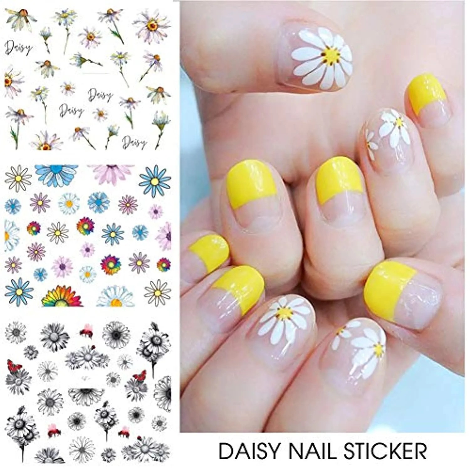 Firot,Daisy Nail Art Stickers Decals Nail Stickers for Acrylic Nails Flower Water Transfer Nail Stickers Nail Art Supplies Daisy Nail Decals Nail Art Decorations 12 Sheets