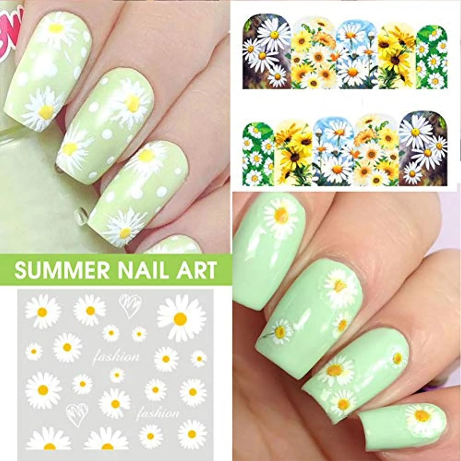 Firot,Daisy Nail Art Stickers Decals Nail Stickers for Acrylic Nails Flower Water Transfer Nail Stickers Nail Art Supplies Daisy Nail Decals Nail Art Decorations 12 Sheets