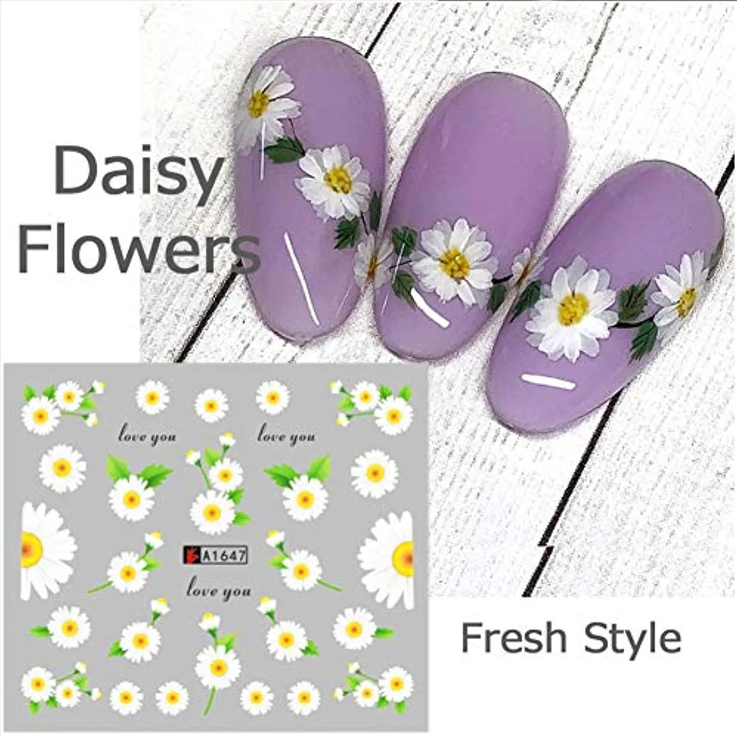 Firot,Daisy Nail Art Stickers Decals Nail Stickers for Acrylic Nails Flower Water Transfer Nail Stickers Nail Art Supplies Daisy Nail Decals Nail Art Decorations 12 Sheets