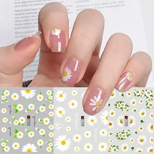 Firot,Daisy Nail Art Stickers Decals Nail Stickers for Acrylic Nails Flower Water Transfer Nail Stickers Nail Art Supplies Daisy Nail Decals Nail Art Decorations 12 Sheets