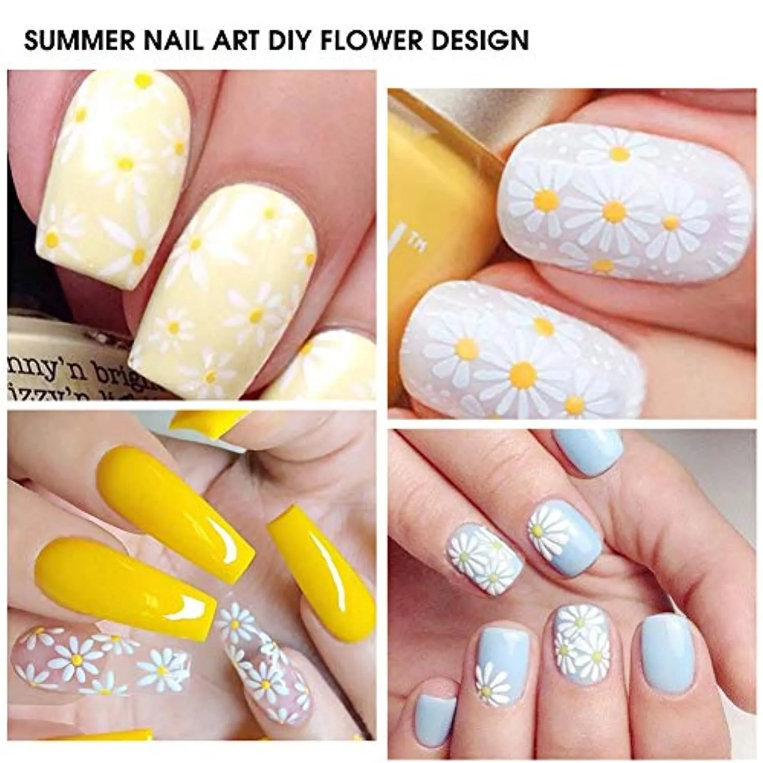 Firot,Daisy Nail Art Stickers Decals Nail Stickers for Acrylic Nails Flower Water Transfer Nail Stickers Nail Art Supplies Daisy Nail Decals Nail Art Decorations 12 Sheets
