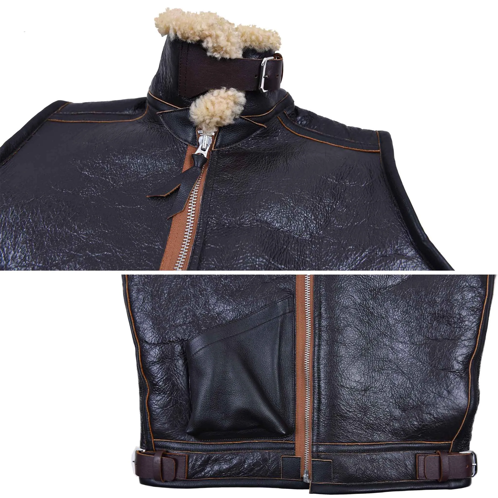 FiveStar Leather Sports Vintage B3 Vest Seal Brown sheepskin