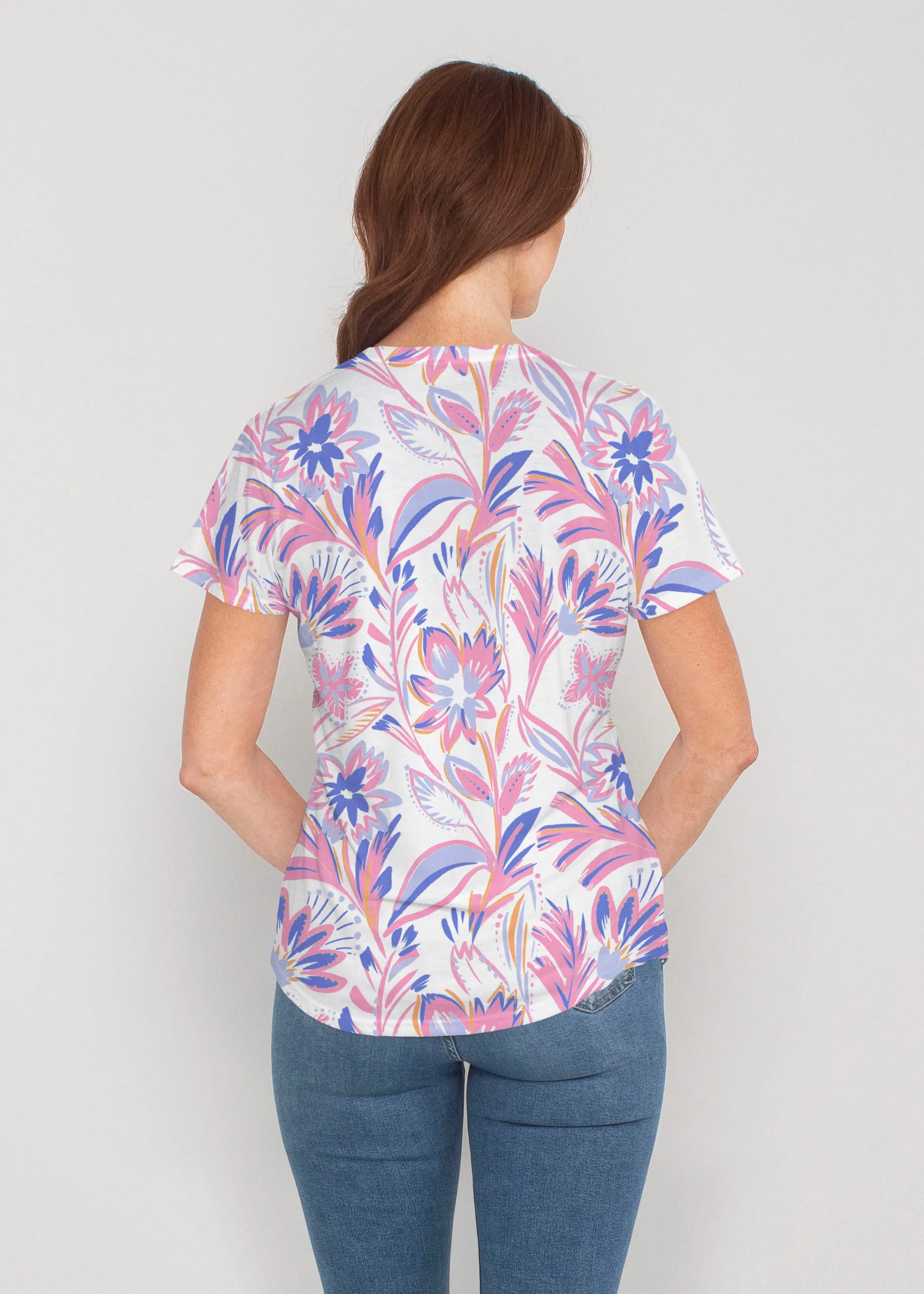 Floral Buds Pink (8032) ~ Contoured Tri-Blend Scoop Tee