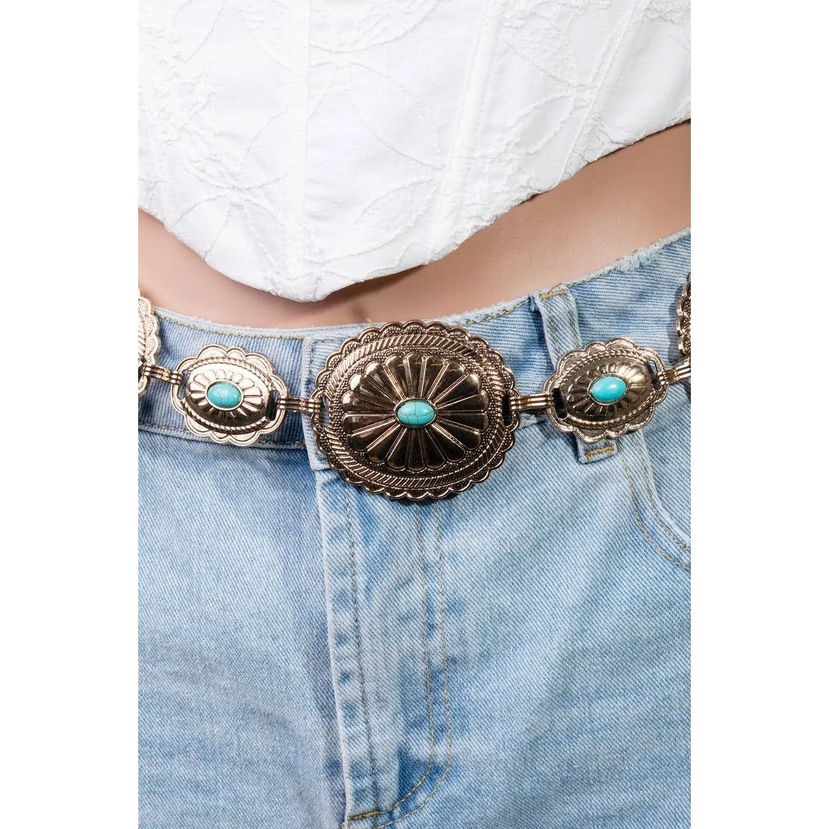 Flower Concho Disc Chain Belt